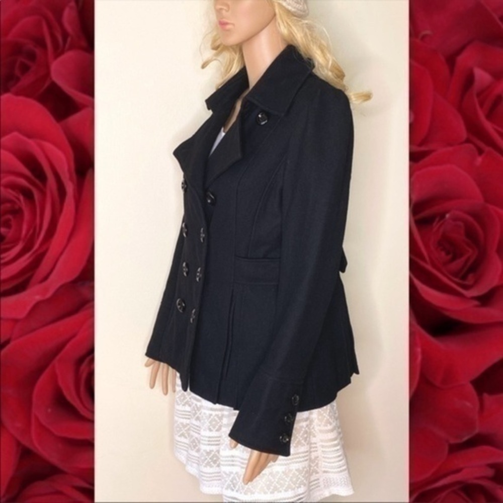 GUESS WOOL DOUBLE BREASTED BLACK PEACOAT JACKET M - Picture 10 of 10